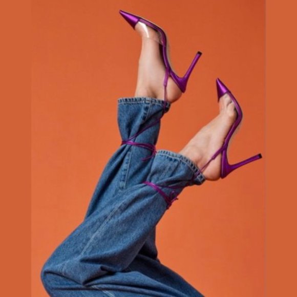 JIMMY CHOO Purple Satin 'Farley 95' PVC Trim - Picture 2 of 11